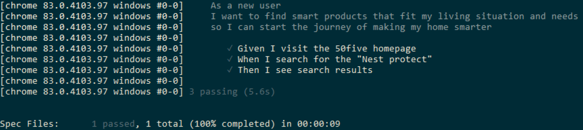 Output for Cucumber with defined steps